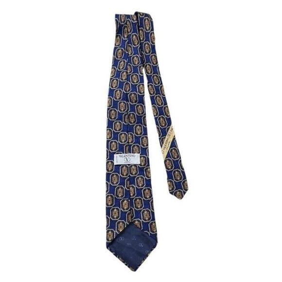 Valentino Cravatte Tie Mens Blue Silk Medallion Geometric Made in Italy Luxury - Picture 4 of 10
